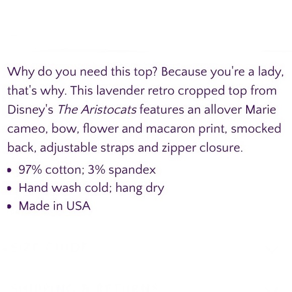 DISNEY THE ARISTOCATS Marie Retro Smocked CROP TOP - Picture 4 of 5